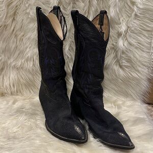 Black and Blue Stingray Leather Women's Cowboy Boots